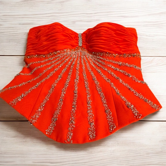 WOW couture Dresses & Skirts - Elegant Orange embellished beaded Strapless top size 10